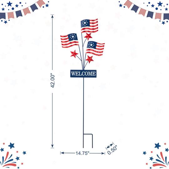 Glitzhome® 42" Patriotic Welcome Metal Flags Yard Stake